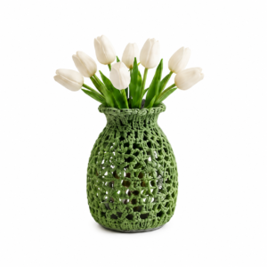 Green Woven Crochet Vase